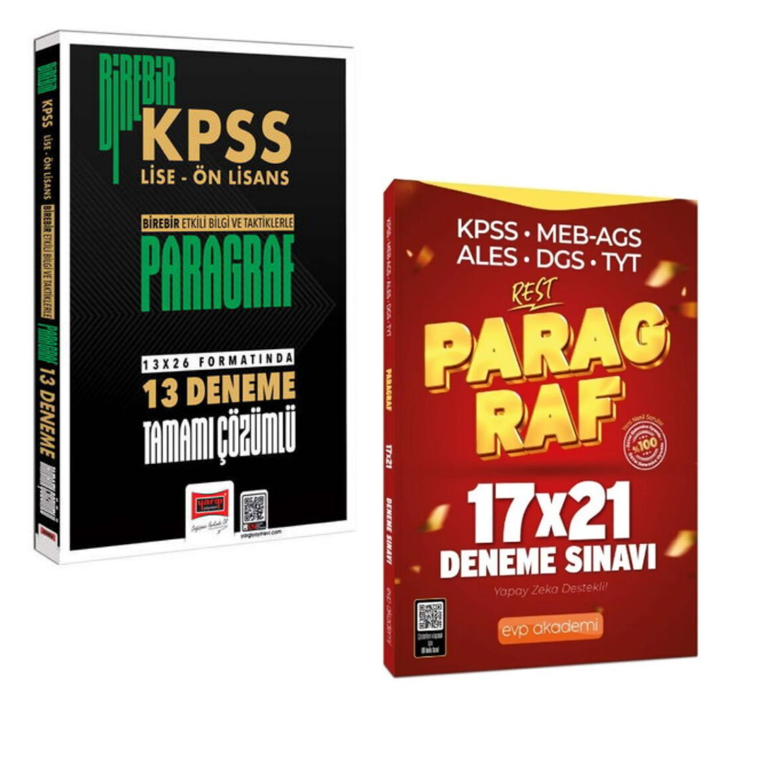Yargı Yayınları 2026 KPSS Lise Önlisans Paragraf 13 Deneme & EVP Akademi Paragraf 17 x 21 Deneme Seti