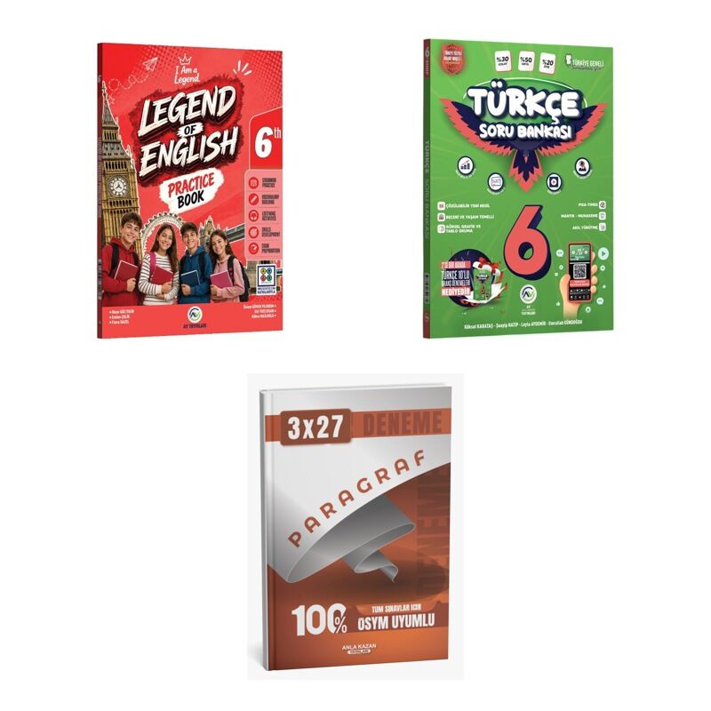 2027 Av 6. Sınıf İngilizce Legend Of English Practice Book + Türkçe Soru + anla kazan paragraf deneme 3'lü Set