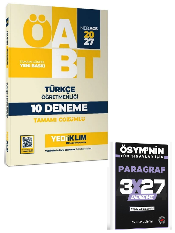 Yediiklim 2027 ÖABT MEB-AGS Türkçe Öğretmenliği 10 Deneme Çözümlü+ EVP Akademi Paragraf