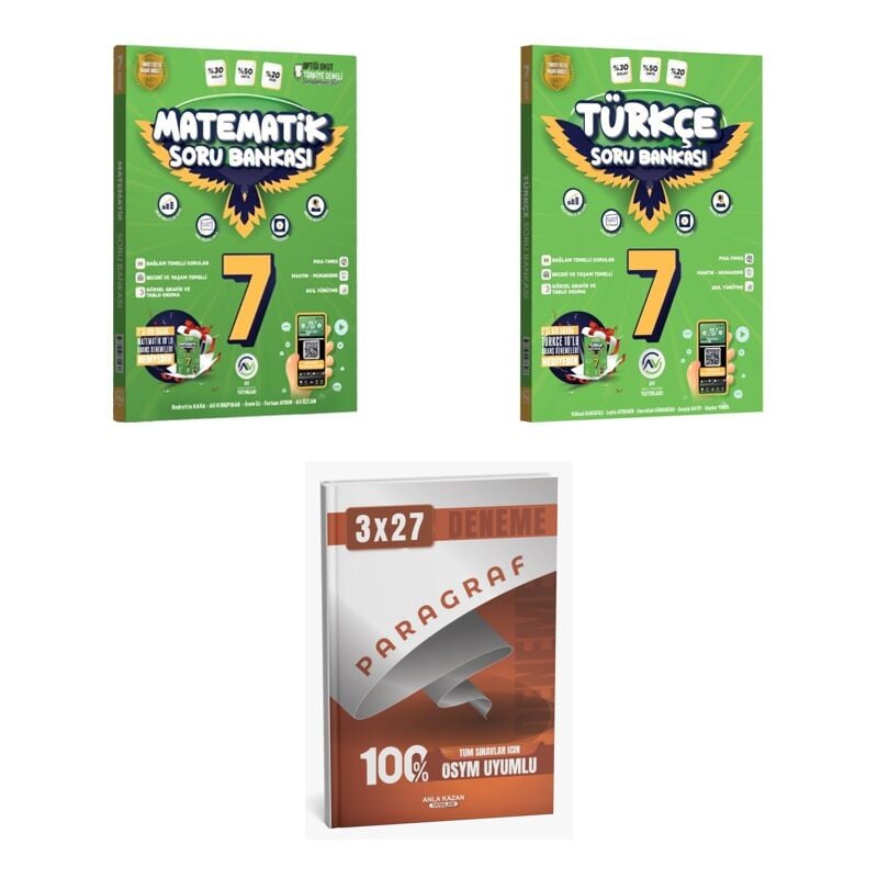 2027 Av 7. Sınıf Matematik + Türkçe Soru + anla kazan paragraf deneme 3'lü Set