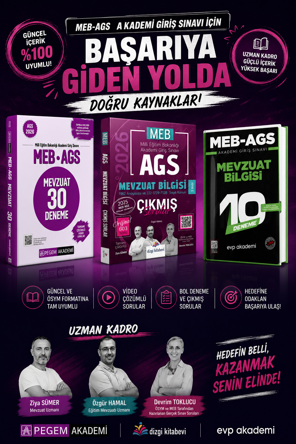 Dizgi Kitap 2026 MEB AGS Mevzuat Bilgisi Çıkmış Sorular & Pegem MEB AGS Mevzuat Deneme & EVP Akademi Mevzuat Deneme Seti