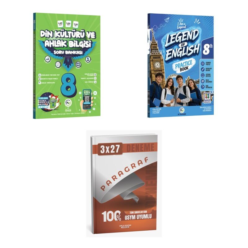 2027 Av 8. Sınıf Din Kültürü ve Ahlak Bilgisi + İngilizce Legend Of English Practice Book Soru + Ankapade 3'lü Set