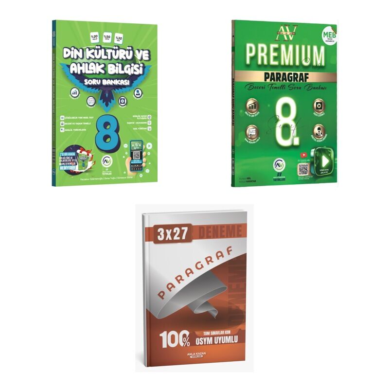 2027 Av 8. Sınıf Din Kültürü ve Ahlak Bilgisi + Paragraf Premium Beceri Temelli Soru + Ankapade 3'lü Set