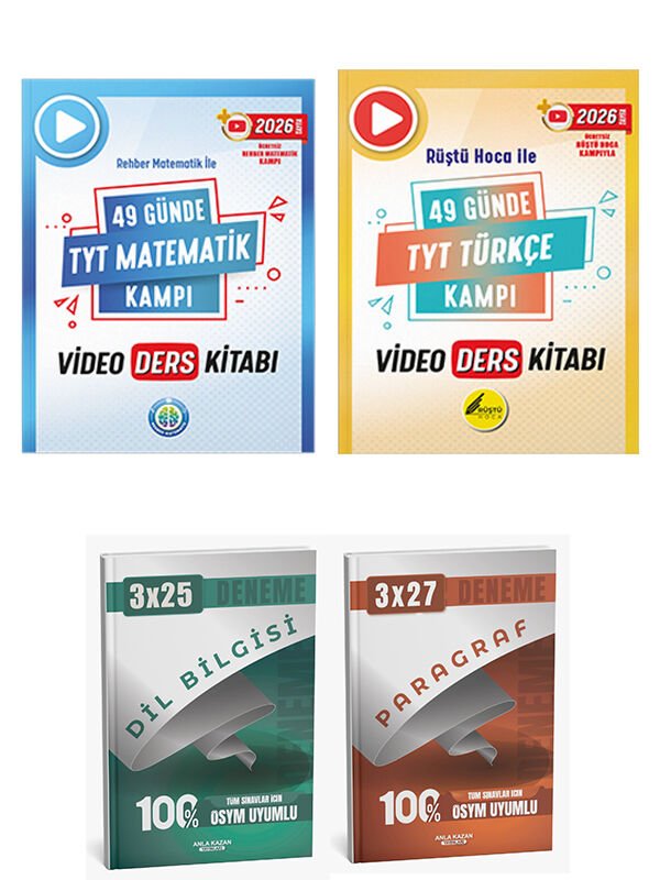 Rehber + Anla Kazan 2026 TYT 49 Günde Türkçe ve Matematik Video Ders Kitabı+Anla Kazan Deneme 4lü