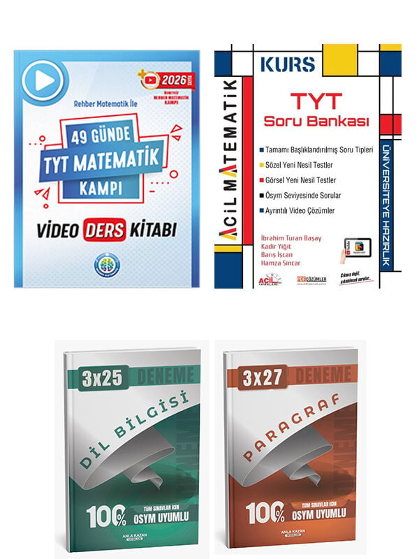 Rehber + Acil 2026 TYT Matematik Video Ders + TYT Matematik Soru + Anla Kazan Deneme 4 lü Set