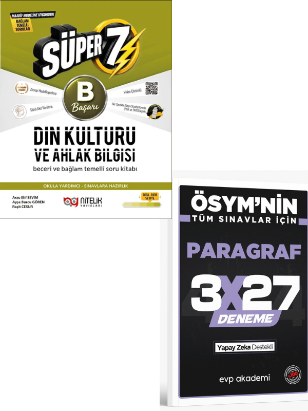 Nitelik 2027 7. Sınıf Dİn Kültürü ve Ahlak Bilgisi Süper B Başarı Maarif Modeli Soru Kitabı+ EVP Akademi Paragraf