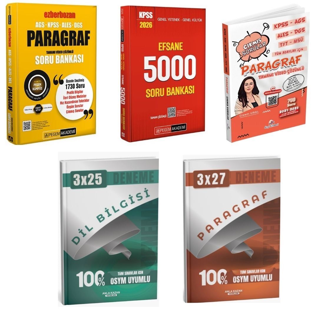 Pegem Ezberbozan Paragraf Soru Bankası & KPSS 5000 Soru Bankası & Paragraf Çıkmış Sorular & Deneme Seti
