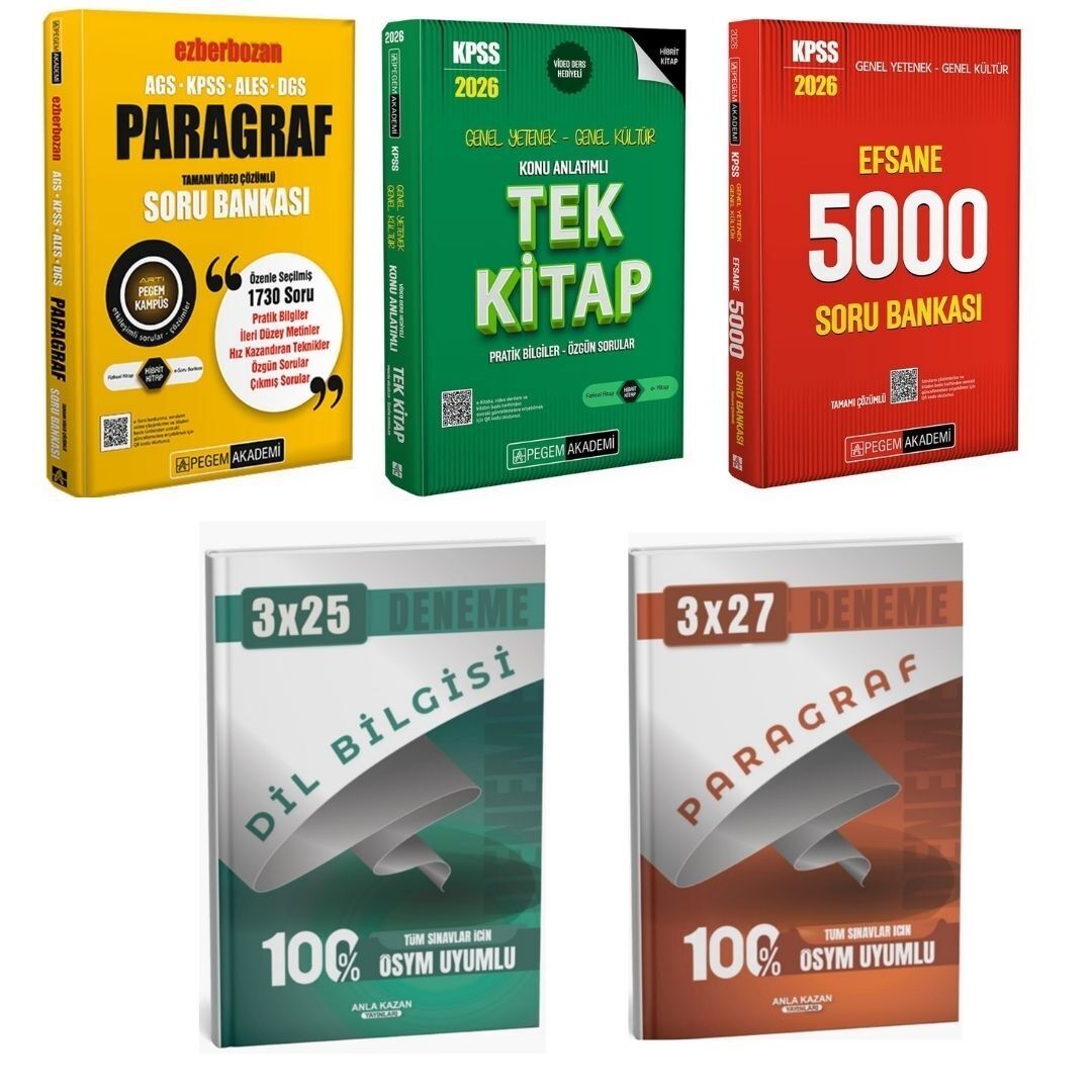 Pegem Ezberbozan Paragraf Soru Bankası & Kpss 5000 Soru Bankası & Kpss Genel Yetenek Genel Kültür Tek Konu & Deneme Seti
