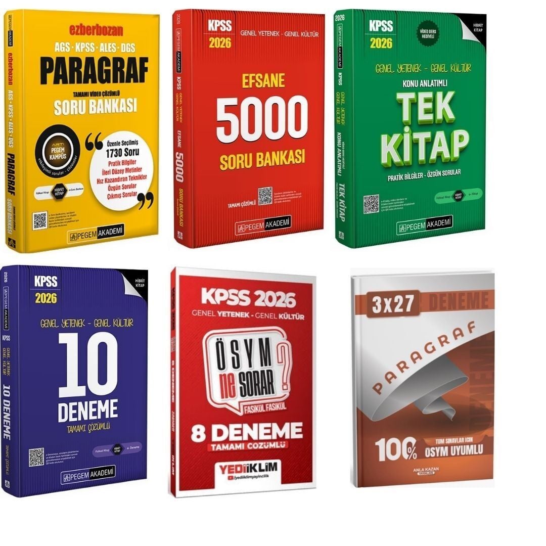 Pegem Ezberbozan Paragraf Soru Bankası & Kpss 5000 Soru Bankası & Kpss Genel Yetenek Genel Kültür Tek Konu & Deneme Seti