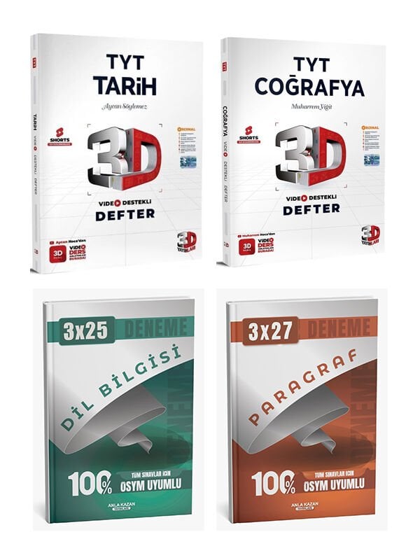 3D + Anla Kazan 2026 TYT Tarih ve Coğrafya Video Destekli Defter Paragraf Dil Bilgisi Deneme 4 lü