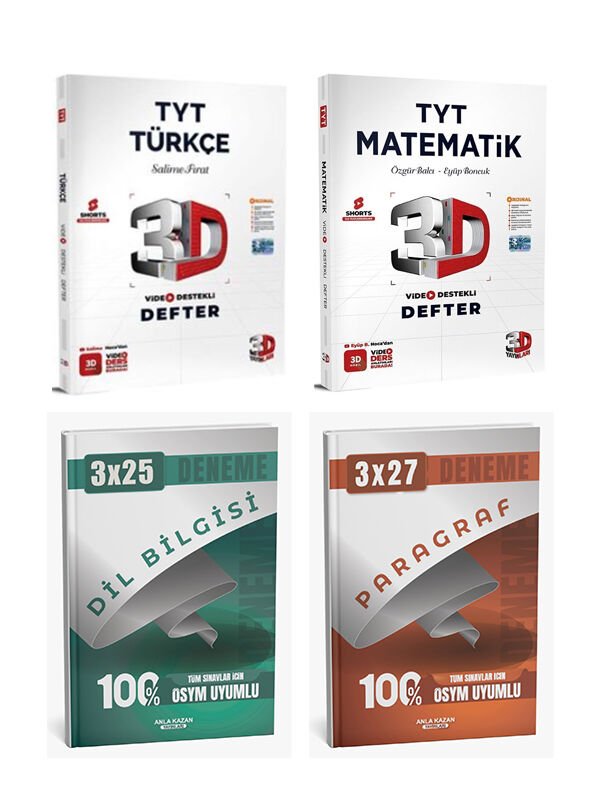 3D + Anla Kazan 2026 TYT Türkçe Matematik Video Destekli Defter + Anla Kazan Deneme 4 lü Set