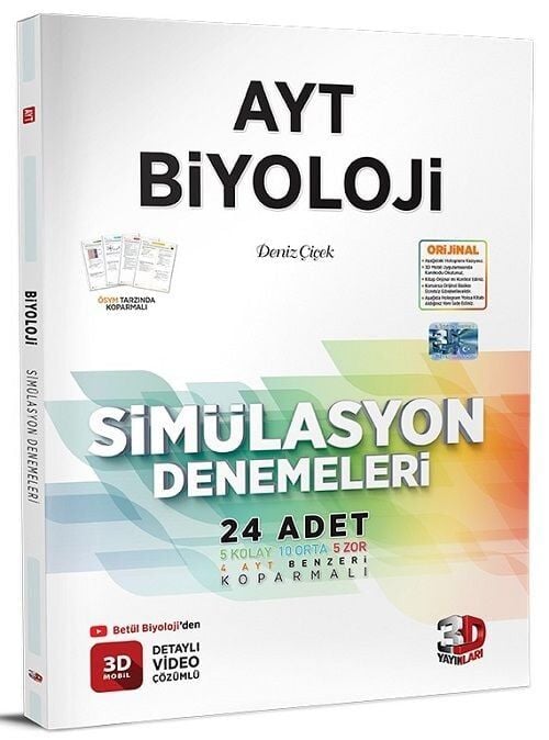 3D Yayınları YKS AYT Biyoloji Simülasyon 24 Deneme Video Çözümlü 3D Yayınları