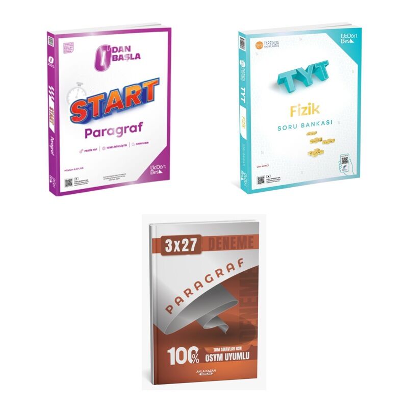 2027 TYT ÜçDörtBeş Sıfırdan Başla Start Paragraf + Fizik Soru + anla kazan paragraf deneme 3'lü Set