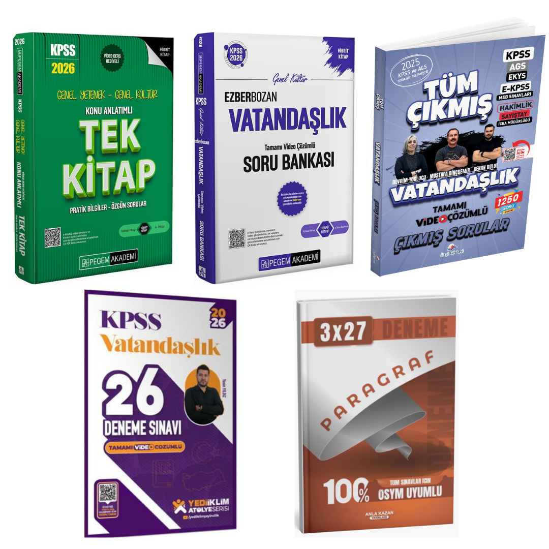 Pegem 2026 KPSS Konu Anlatımlı Tek Kitap & KPSS Ezberbozan Vatandaşlık Soru Bankası & KPSS Vatandaşlık Deneme & KPSS Vatandaşlık Çıkmış Sorular Seti