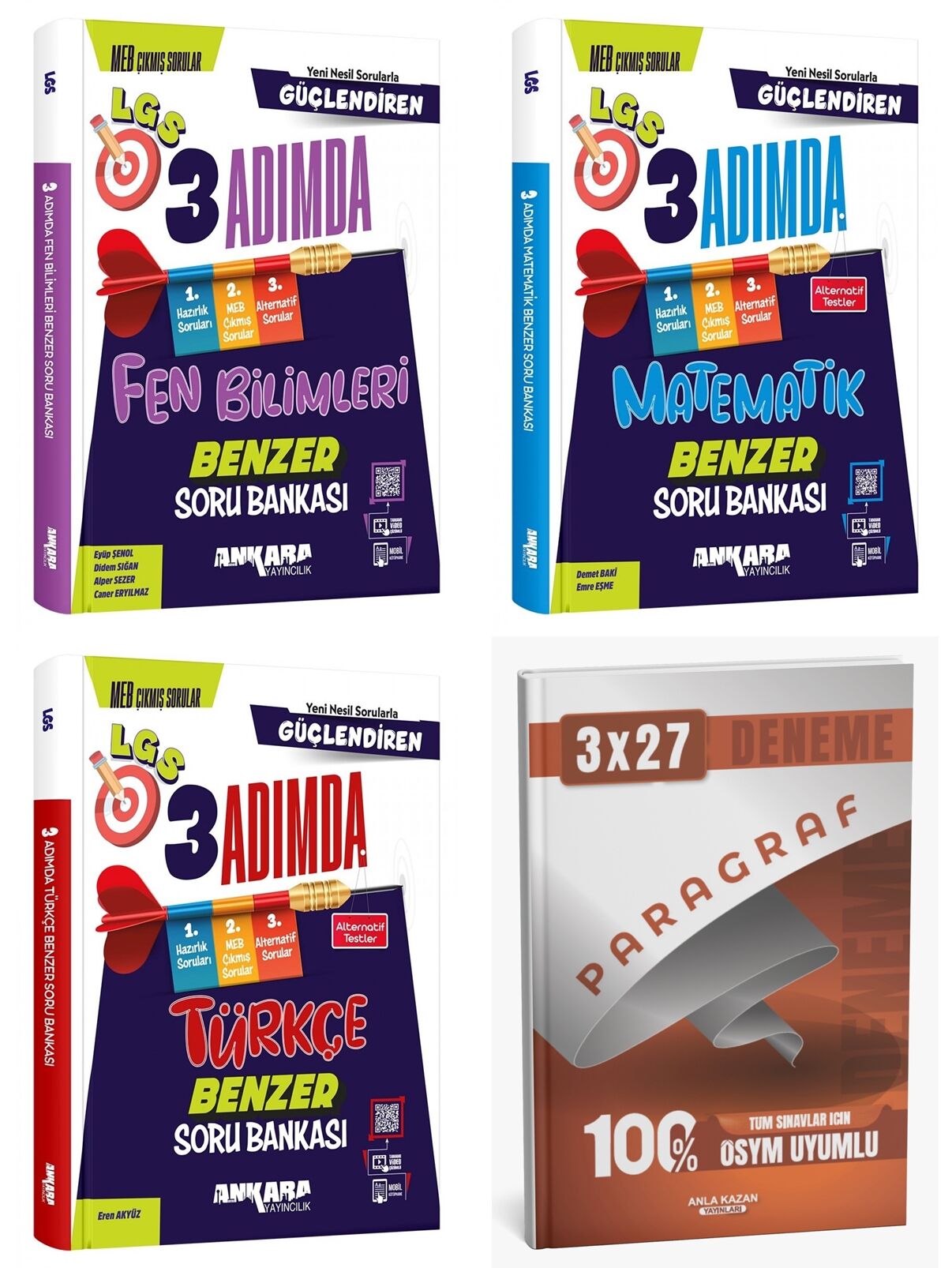 Anla Kazan + Ankara 2026 LGS 8. Sınıf 3 Adımda Türkçe Matematik Fen Bilimleri Soru Bankası 4 lü Set