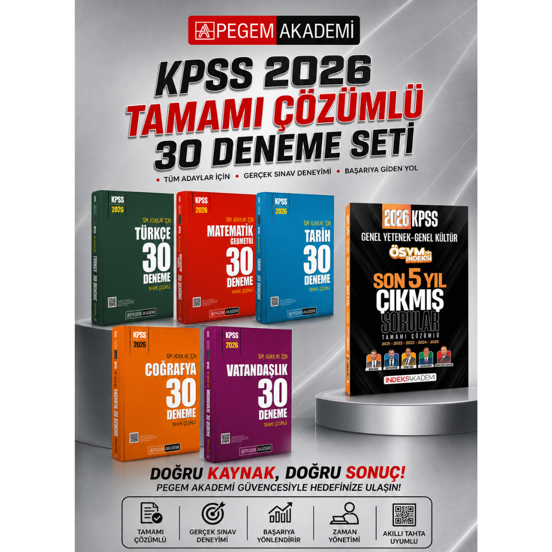 PEGEM AKADEMİ 2026 KPSS Tüm Adaylar İçin 150 Deneme Seti (5.Kitap) & İndeks Akademi KPSS ÖSYM nin İndeksi Çıkmış Sorular Son 5 Yıl Seti