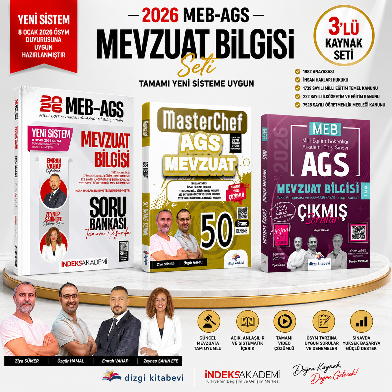 İndeks 2026 MEB-AGS Mevzuat Bilgisi Soru Bankası & AGS Mevzuat 50 Deneme & Çıkmış Sorular Dizgi Kitap Seti