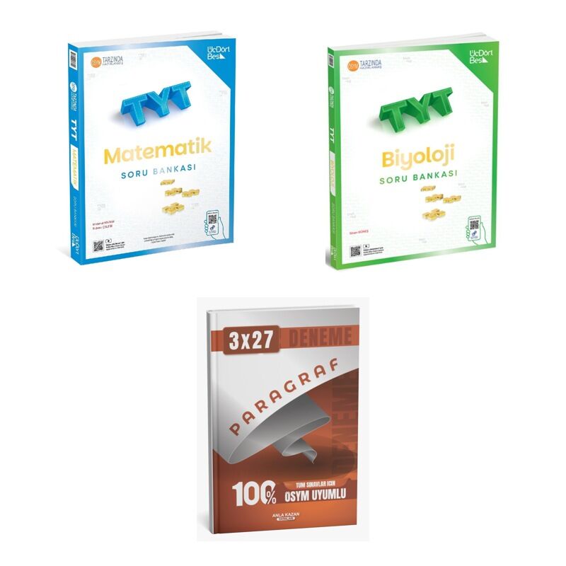 2027 ÜçDörtBeş TYT Matematik + Biyoloji Soru + anla kazan paragraf deneme 3'lü Set