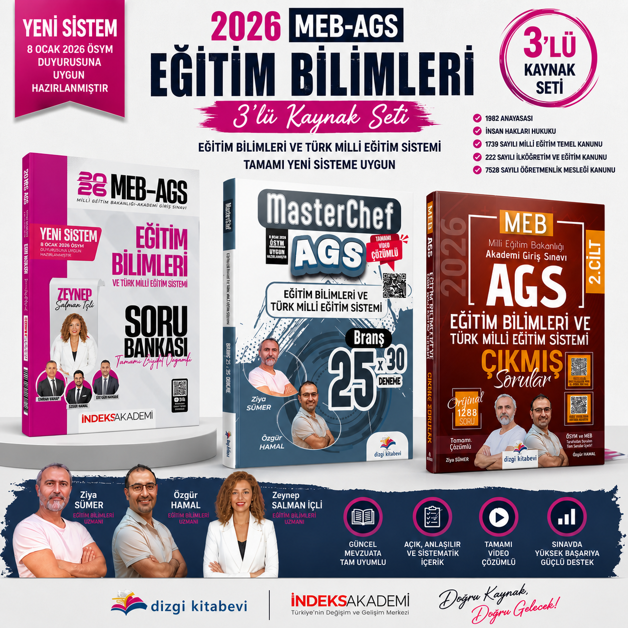 İndeks 2026 MEB-AGS Eğitim Bilimleri ve Türk Milli Eğitim Sistemi Soru Bankası & AGS Eğitim Bilimleri 25 Deneme & Çıkmış Sorular Dizgi Kitap Seti