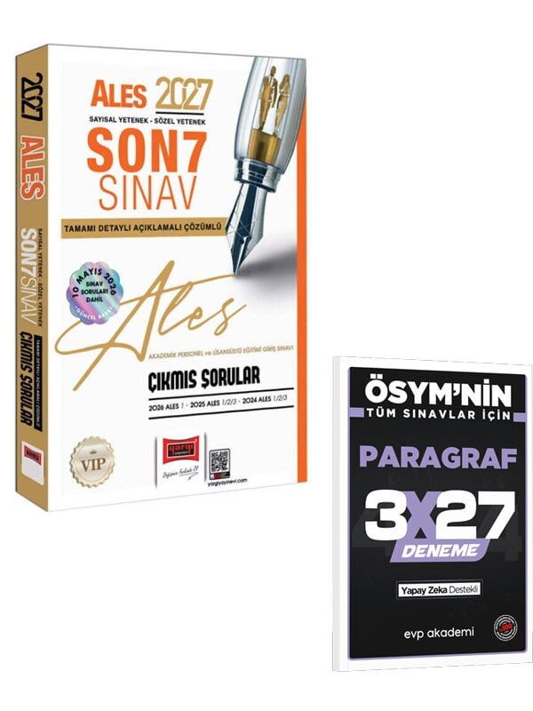 Yargı  2027 ALES Sayısal - Sözel Yetenek Son 7 Sınav Tamamı Çözümlü Çıkmış Sorular+EVP Akademi 3x27 Paragraf Deneme