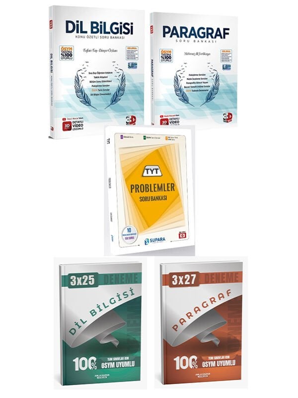 3D + Supara TYT Paragraf Dil Bilgisi Soru + Problem Soru + Anla Kazan Deneme 5 li Set