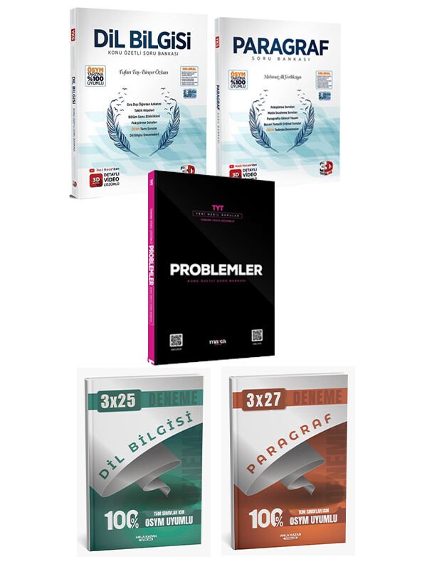 3D + Marka TYT Paragraf Dil Bilgisi Soru + Problem Soru + Anla Kazan Deneme 5 li Set