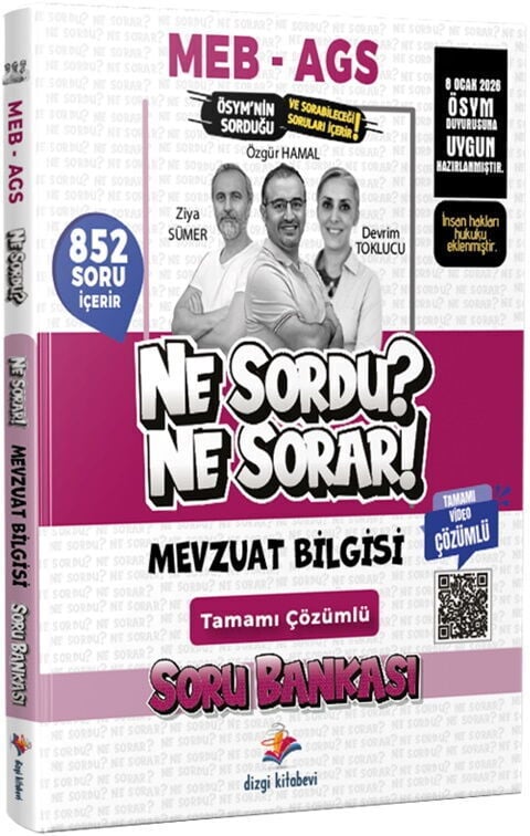 Dizgi Kitap 2026 MEB AGS Mevzuat Bilgisi Ne Sordu Ne Sorar Tamamı Video Çözümlü Soru Bankası