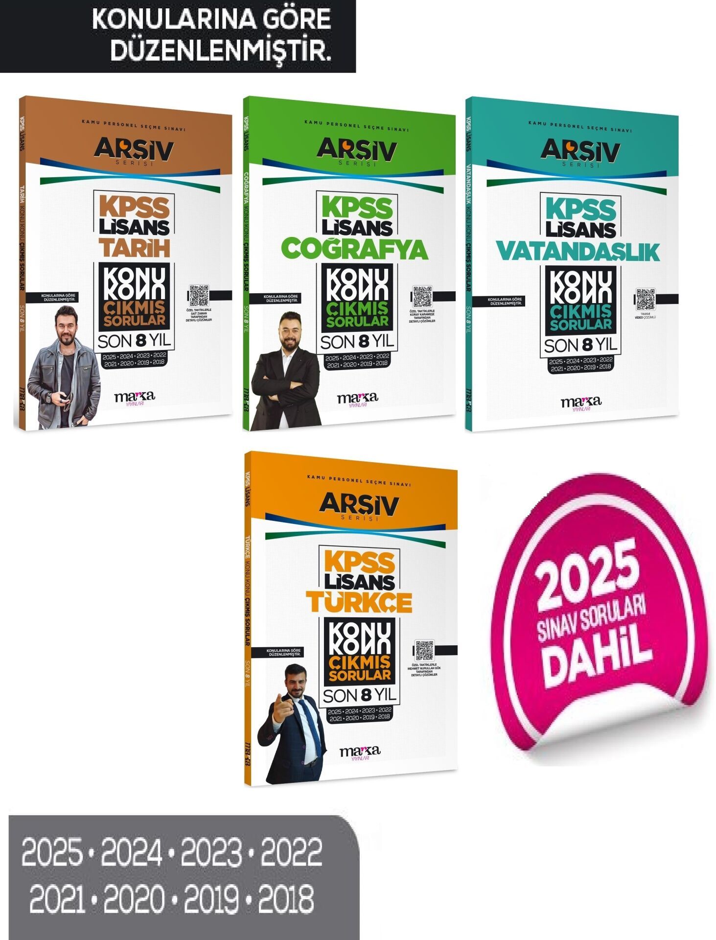 Marka 2026 KPSS Lisans Tarih + Coğrafya + Vatandaşlık + Türkçe Çıkmış Sorular Son 8 Yıl Konularına Göre 4 lü Set ARŞİV Serisi Marka Yayınları