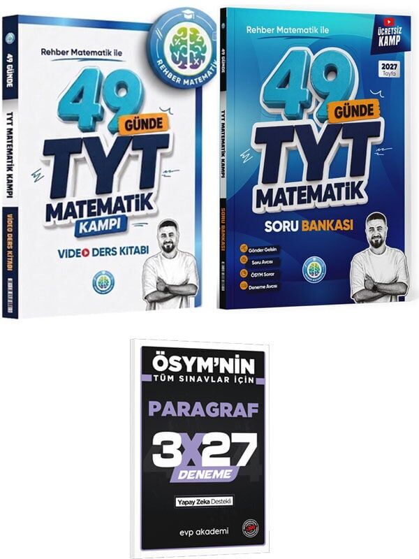 Rehber Matematik 2027 49 Günde TYT Matematik Video Ders Kitabı+Soru Bankası+EVP Akademi 3x27 Paragraf Deneme