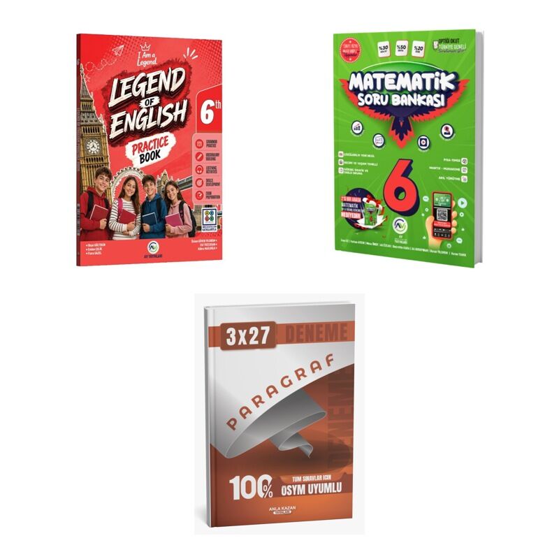 2027 Av 6. Sınıf İngilizce Legend Of English Practice Book + Matematik Soru + anla kazan paragraf deneme 3'lü Set