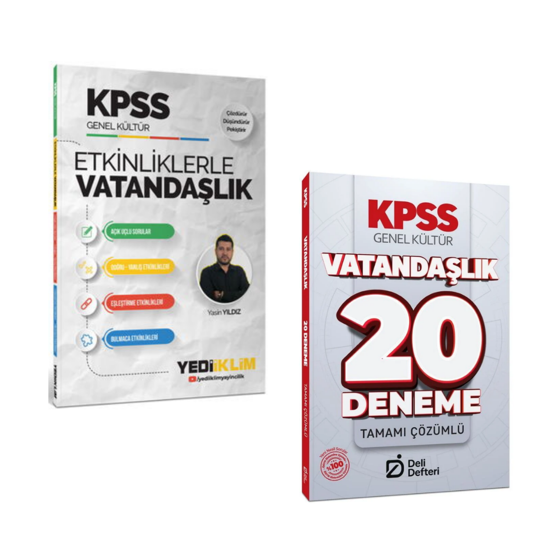 Yediiklim Yayınları KPSS Genel Kültür Etkinliklerle Vatandaşlık & KPSS Vatandaşlık 20 Deneme Çözümlü Deli Defteri Yayınları Seti