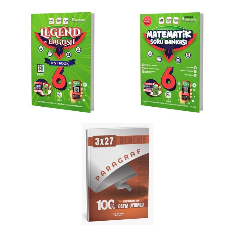 2027 Av 6. Sınıf İngilizce Legend Of English Seri Test Book + Matematik Soru + anla kazan paragraf deneme 3'lü Set