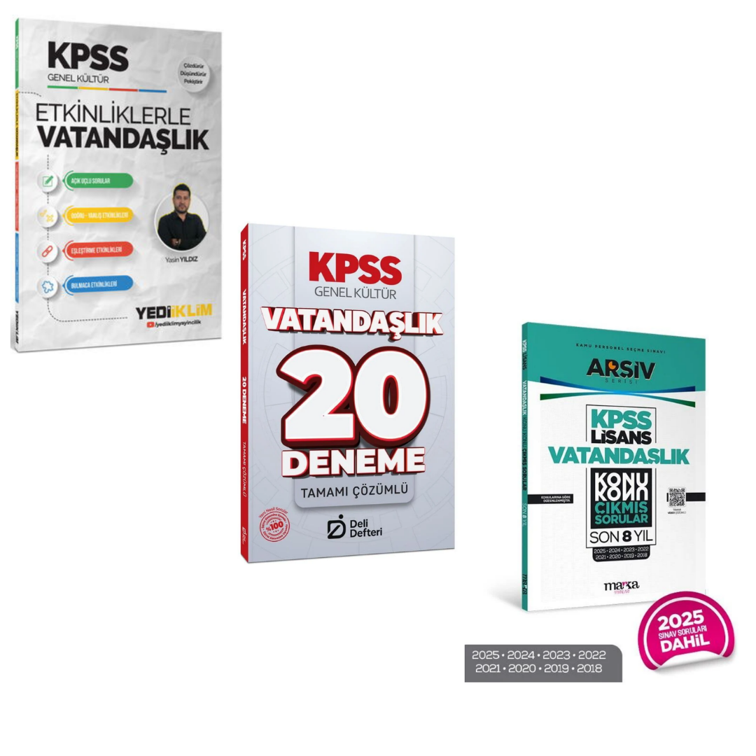 Yediiklim Yayınları KPSS Etkinliklerle Vatandaşlık & KPSS Vatandaşlık Deneme & KPSS Vatandaşlık Çıkmış Sorular Seti