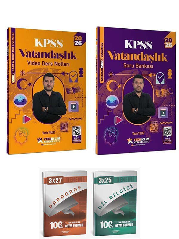 Yediiklim 2026 KPSS Vatandaşlık Atölye Video Ders Notları + Soru Bankası 2 li Set - Yasin Yıldız Yediiklim Yayınları