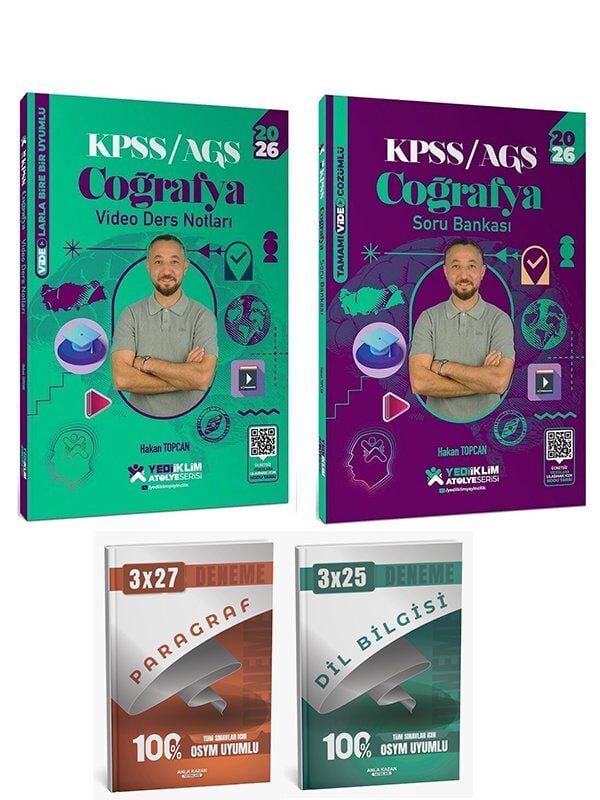 Yediiklim 2026 KPSS Coğrafya Atölye Video Ders Notları + Soru Bankası 2 li Set - Hakan Topcan Yediiklim Yayınları