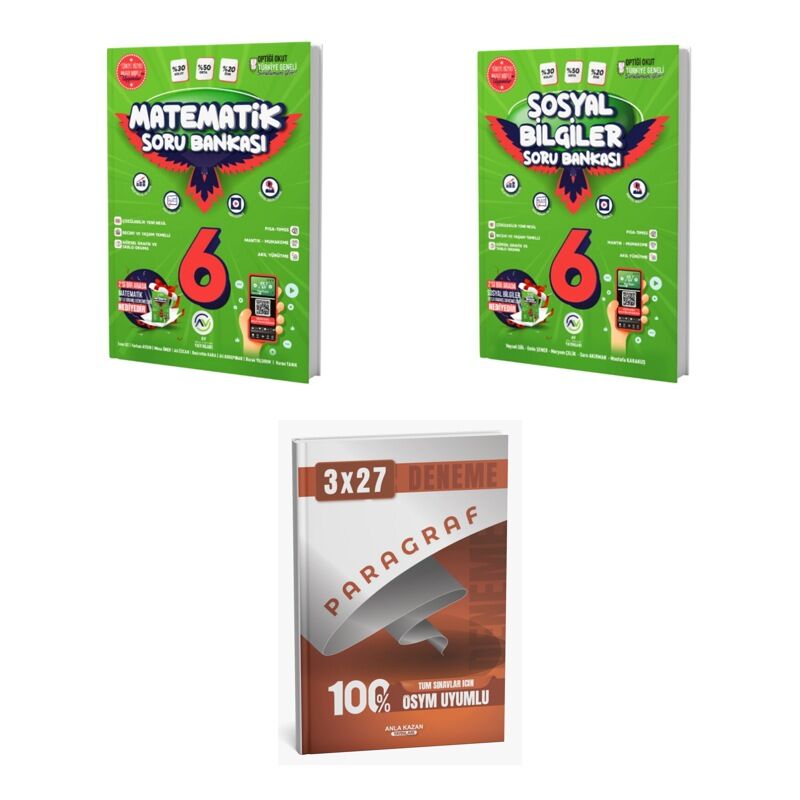 2027 Av 6. Sınıf Matematik + Sosyal Bilgiler Soru + anla kazan paragraf deneme 3'lü Set