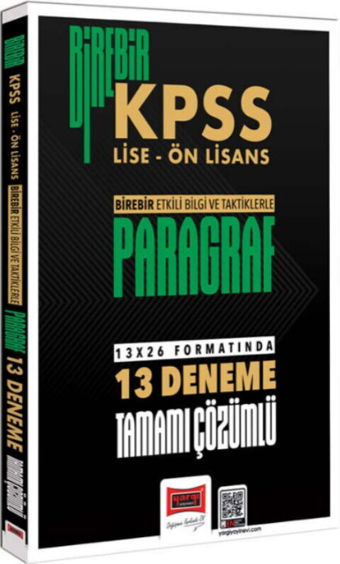 Yargı Yayınları 2026 Birebir KPSS Lise Önlisans Paragraf Tamamı Çözümlü 13 Deneme