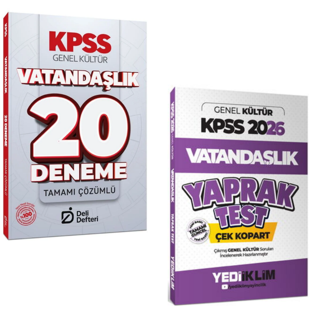 KPSS Vatandaşlık 20 Deneme Çözümlü Deli Defteri Yayınları & KPSS Vatandaşlık Yaprak Test Seti
