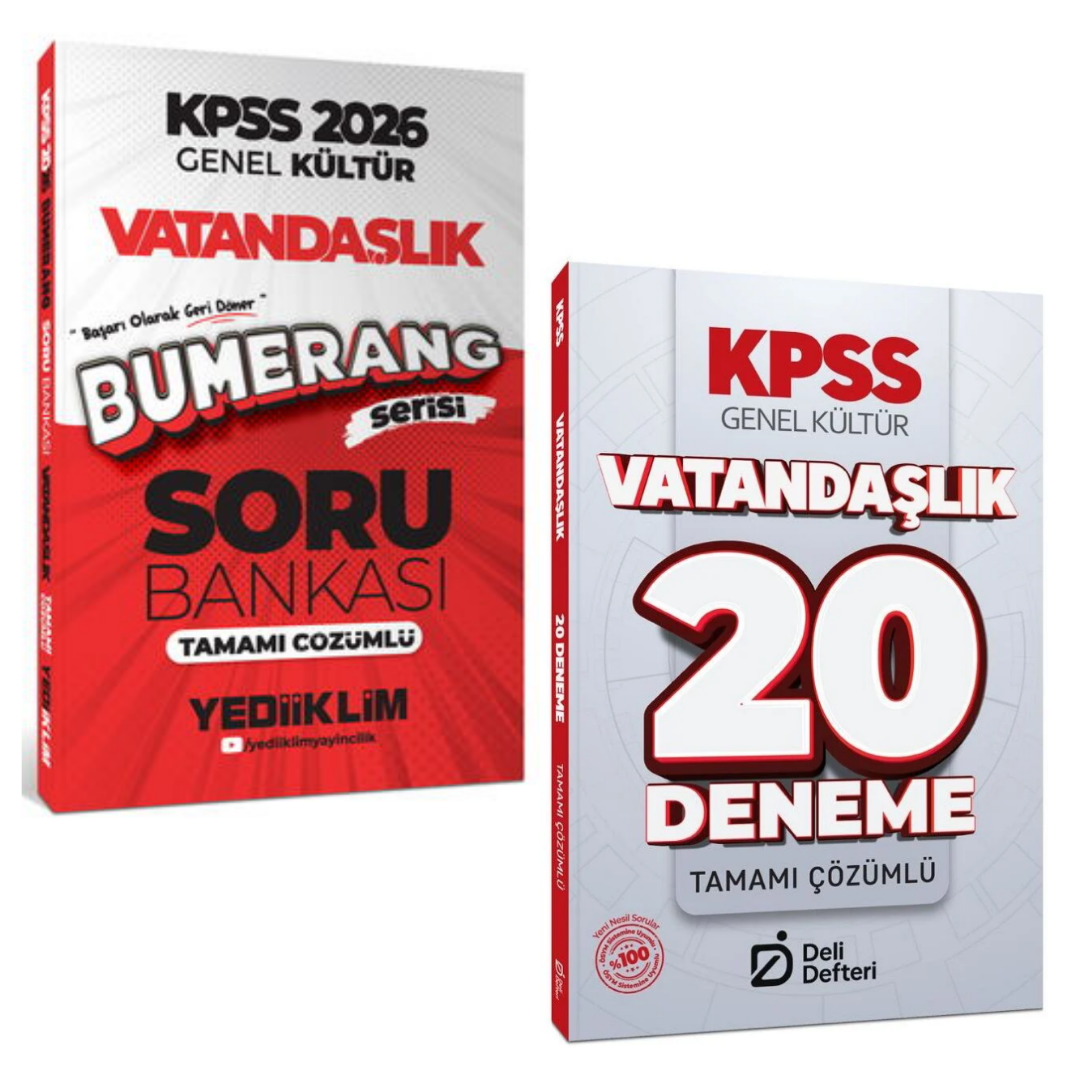 Yediiklim 2026 KPSS Vatandaşlık Bumerang Soru Bankası & KPSS Vatandaşlık 20 Deneme Çözümlü Deli Defteri Yayınları Seti