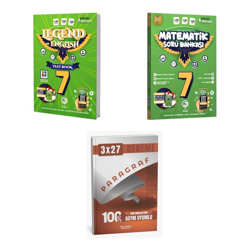 2027 Av 7. Sınıf İngilizce Legend Of English Seri Test Book + Matematik Soru + anla kazan paragraf deneme 3'lü Set