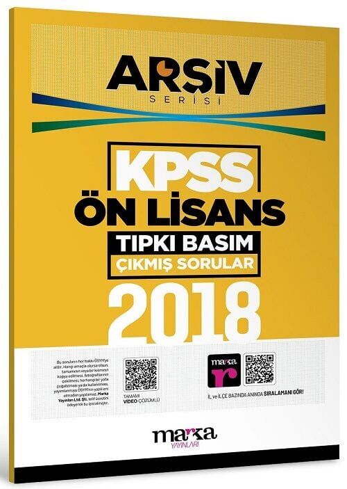 Marka KPSS Ön Lisans 2018 Sınavı Çıkmış Sorular Tıpkı Basım Çözümlü ARŞİV Serisi Marka Yayınları