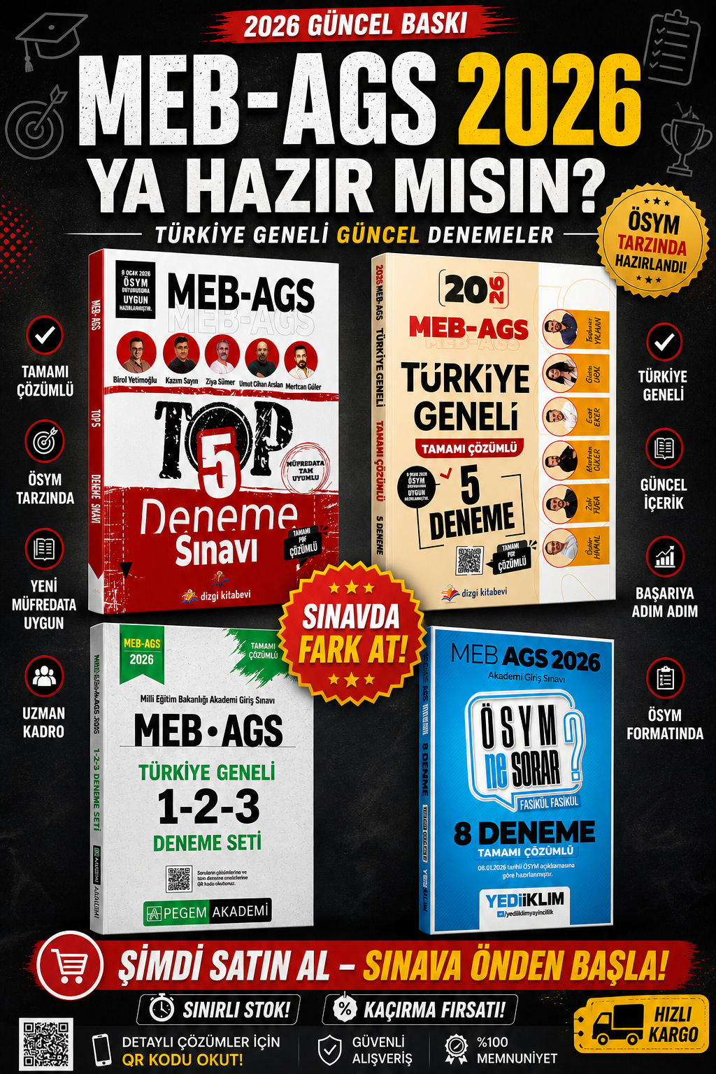 Dizgi Kitap 2026 AGS Türkiye Geneli 5 Deneme & Pegem AGS Türkiye Geneli Deneme & Yediiklim AGS ÖSYM Ne Sorar Deneme Seti