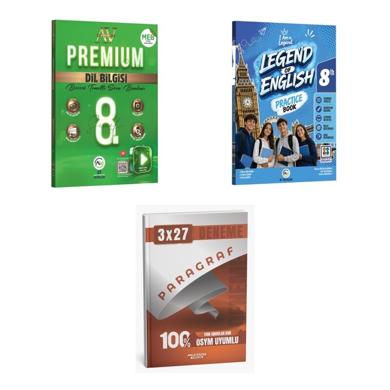 2027 8. Sınıf/LGS Av Dil Bilgisi Premium Beceri Temelli Soru + Legend Of English Practice Book + Ankapade 3'lü Set