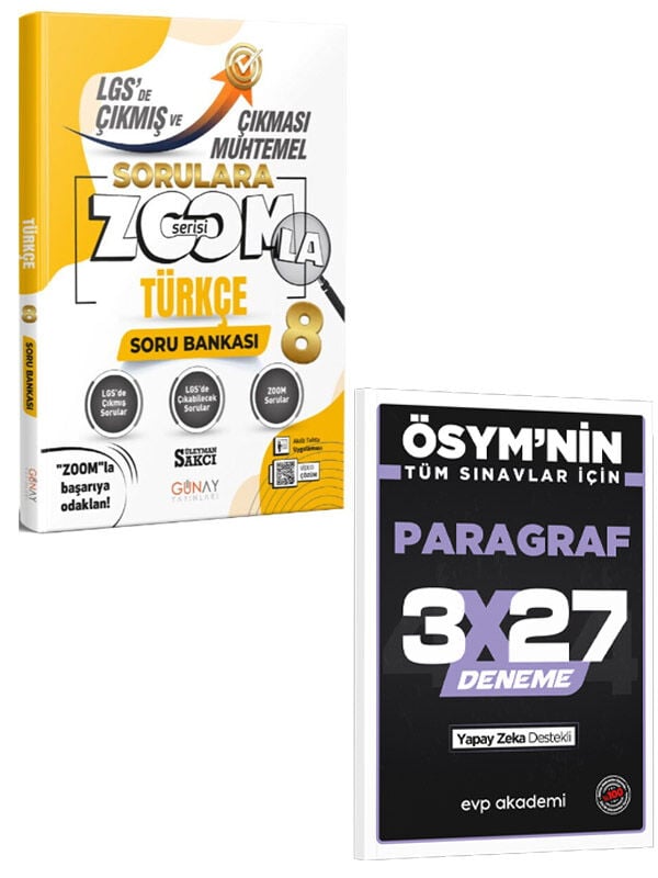 Günay 2027 8. Sınıf LGS Türkçe Zoom Serisi Çıkması Muhtemel Soru Bankası+EVP Akademi 3x27 Paragraf Deneme
