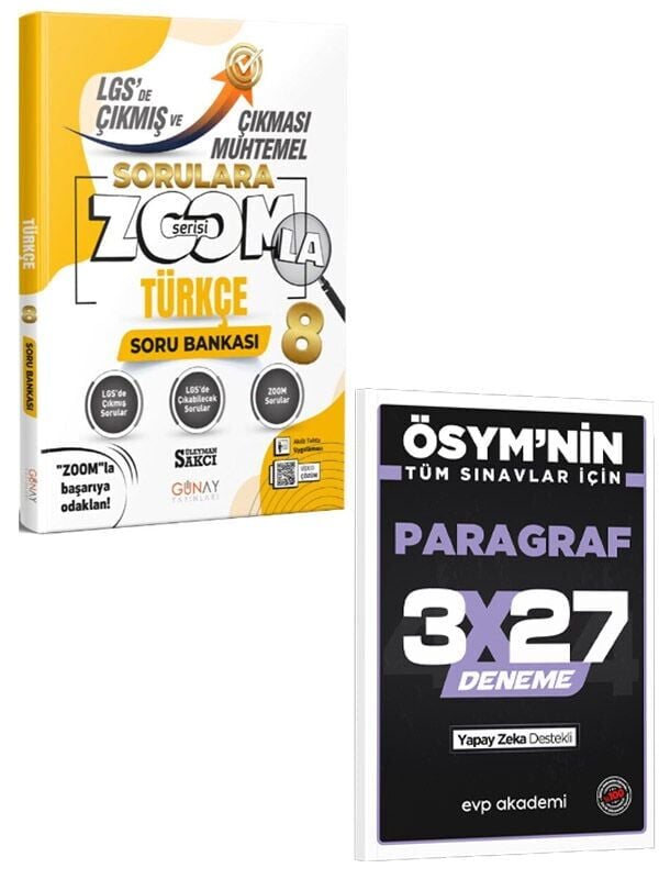 Günay 2027 8. Sınıf LGS Türkçe Zoom Serisi Çıkması Muhtemel Soru Bankası+EVP Akademi 3x27 Paragraf Deneme