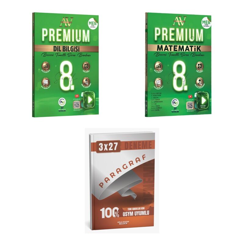 2027 Av 8. Sınıf Premium Beceri Temelli Türkçe Dil Bilgisi + Matematik Soru + anla kazan paragraf deneme 3'lü Set