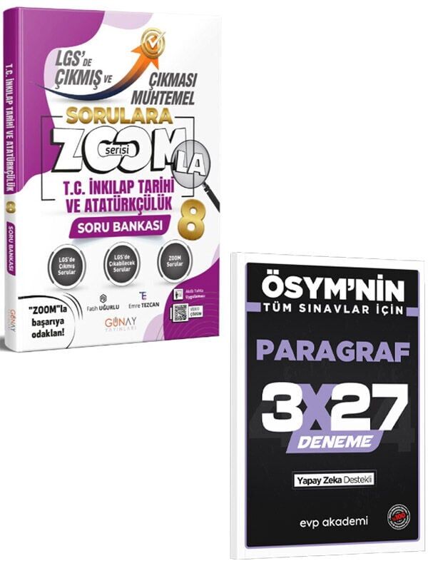 Günay 2027 8. Sınıf LGS T.C. İnkılap Tarihi ve Atatürkçülük Zoom Serisi Çıkması Muhtemel Soru Bankası+EVP Akademi 3x27 Paragraf Deneme