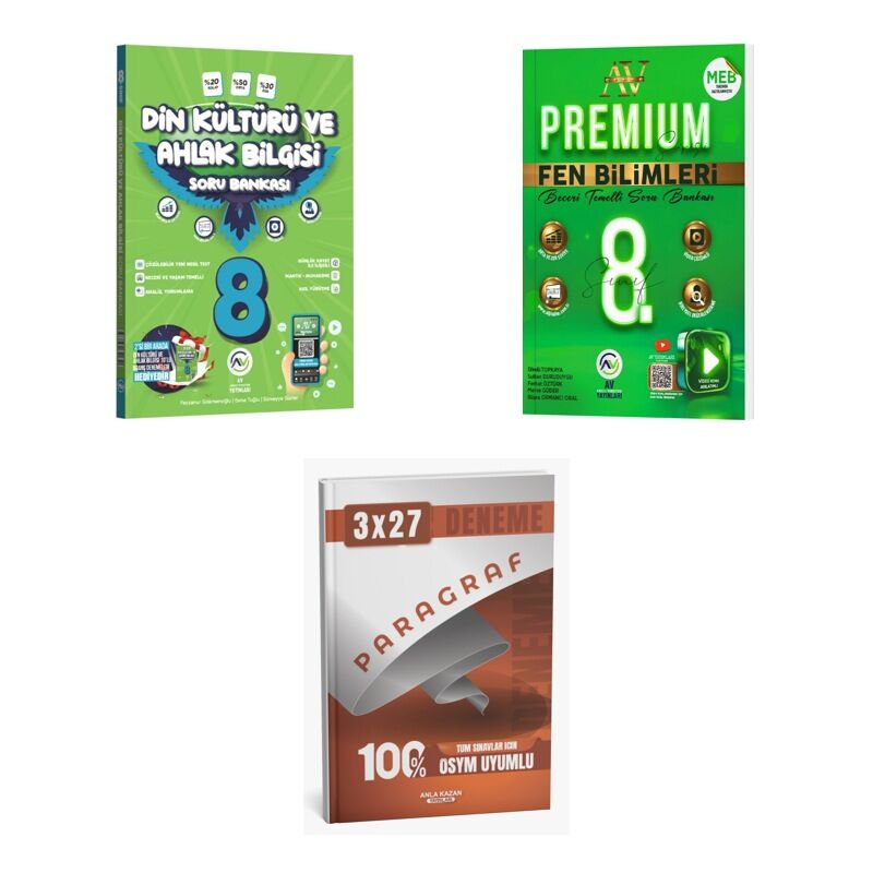 2027 Av 8. Sınıf Din Kültürü ve Ahlak Bilgisi + Fen Bilimleri Premium Beceri Temelli Soru + Ankapade 3'lü Set