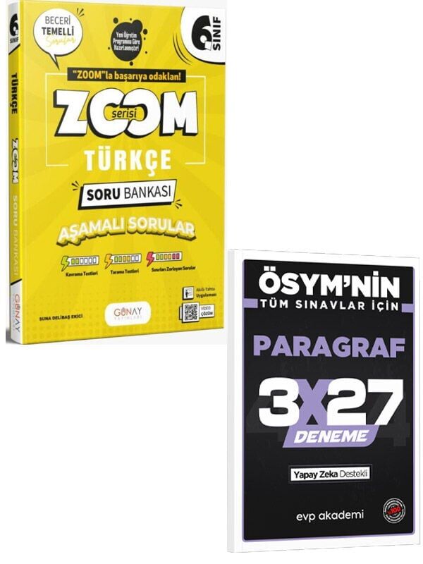 Günay 2027 6. Sınıf Türkçe Yeni Zoom Soru Bankası+EVP Akademi 3x27 Paragraf Deneme