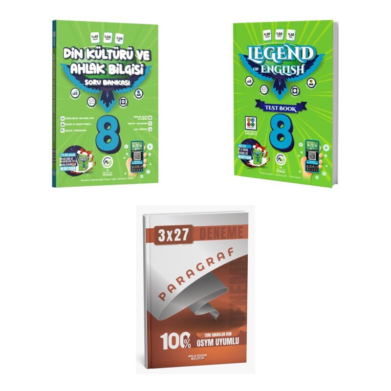 2027 Av 8. Sınıf Din Kültürü ve Ahlak Bilgisi + İngilizce Legend Of English Test Book Soru + Ankapade 3'lü Set